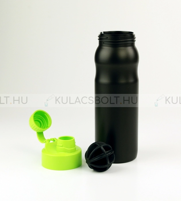Bioműanyag sportkulacs (shaker) zárható kupakkal, keverőlabdával, 500ml - Fekete, neonzöld színű