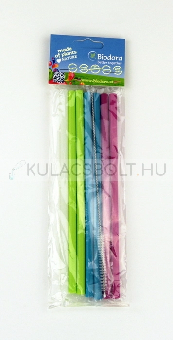 Bioműanyag szívószál szett (8db) mosókefével - 4 színű