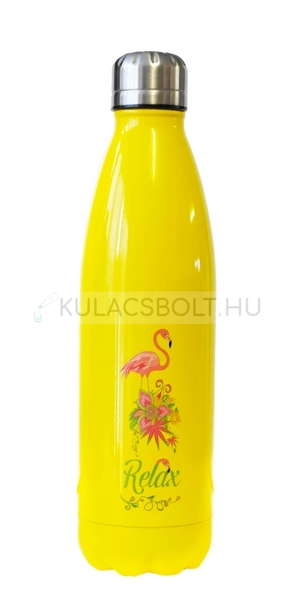 DORAS-Rozsdamentes-acel-termosz-500ml---Sarga-flamingo-mintas-(KIFUTo)
