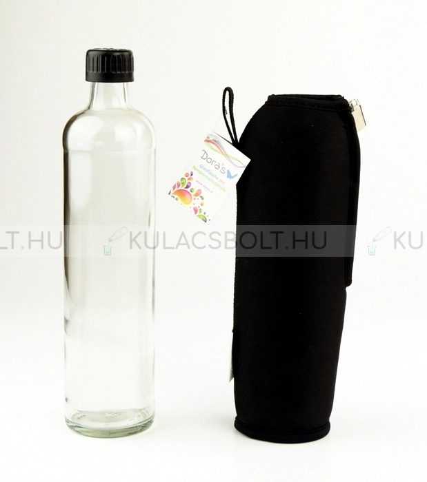 Üvegkulacs (üvegpalack) neoprén huzattal, 500ml - Fekete