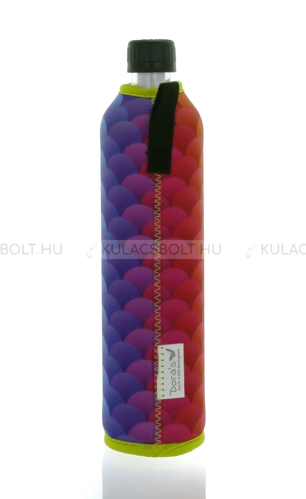 Üvegkulacs (üvegpalack) neoprén huzattal, 500ml - Szivárvány színű pikkely mintás