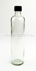 DORAS Üvegkulacs (átlátszó), megerősített műanyag kupakkal, 500 ml