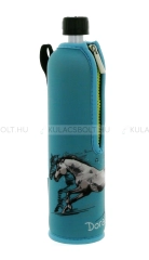 DORAS Üvegkulacs (üvegpalack) neoprén huzattal, 500ml - Kék, vágtató ló mintás