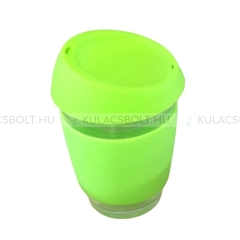 DORAS Utazópohár boroszilikát üvegből, szilikon borítással és tetővel, 300ml - Zöld