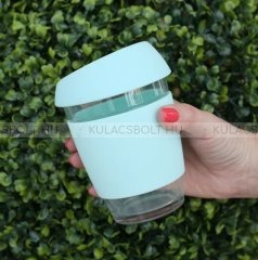 DORAS Utazópohár boroszilikát üvegből, szilikon borítással és tetővel, 300ml - Kék