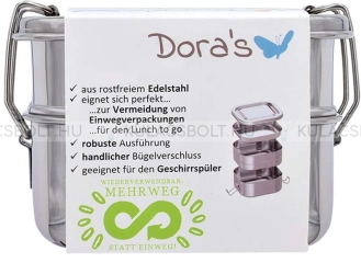 DORAS Rozsdamentes acél ételhordó doboz, csatos fedővel, tömítés nélkül 300-250ml - 2 szintes (H1212-2tlg)