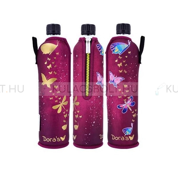 DORAS-uvegkulacs-(uvegpalack)-neopren-huzattal-500ml---Bordo-alapon-lepke-mintas