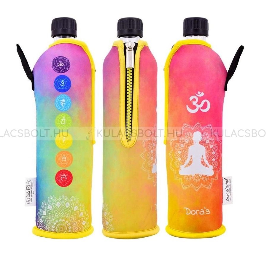 DORAS-uvegkulacs-(uvegpalack)-neopren-huzattal-500ml---Szivarvany-szinu-csakra-mintas
