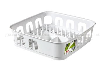 CURVER ESSENTIALS edényszárító, edénycsepegtető 39 × 39 cm, műanyag, rácsos kivitel, tányér és kanáltartóval, fehér színű