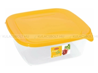 CURVER FRESH & GO ételtároló doboz, 15,5 x 15,5 cm, 0,8L, átlátszó, műanyag, hermetikusan záródó sárga tetővel