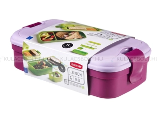 CURVER LUNCH & GO ételtartó doboz, evőeszközzel, 23 x 13 cm, műanyag, lila színű