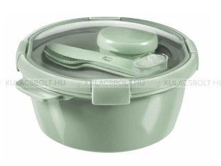 CURVER SMART TO GO kerek ételtároló doboz evőeszközzel, 1,6L, műanyag, zöld színű