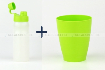 DORAS Kulacs szett, sportkulacs 500 ml, visszazárható kupak, fehér, neonzöld és zöld színű bioműanyag pohár