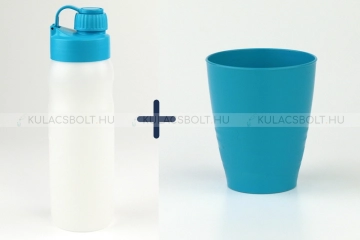 DORAS Kulacs szett, sport kulacs 500 ml, fehér,kék kupakkal és kék színű bioműanyag pohár